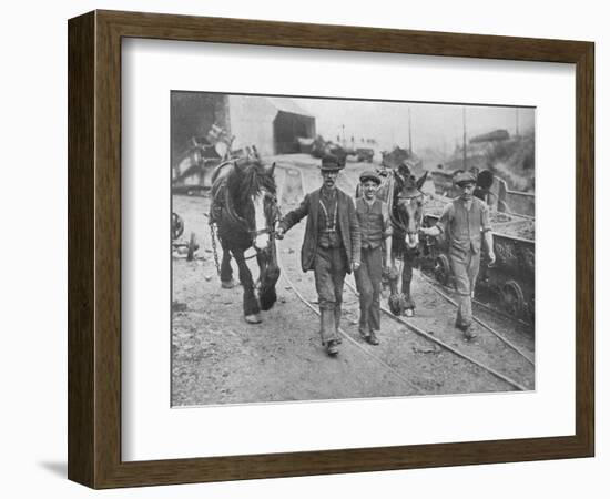 'After the settlement: Miners taking their ponies back to the pit', 1915-Unknown-Framed Photographic Print