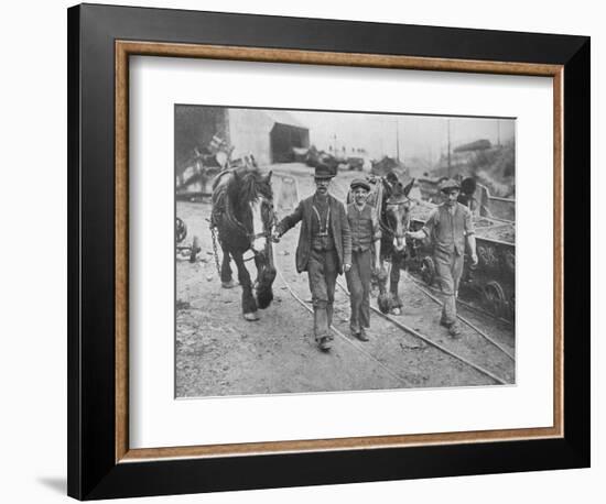 'After the settlement: Miners taking their ponies back to the pit', 1915-Unknown-Framed Photographic Print