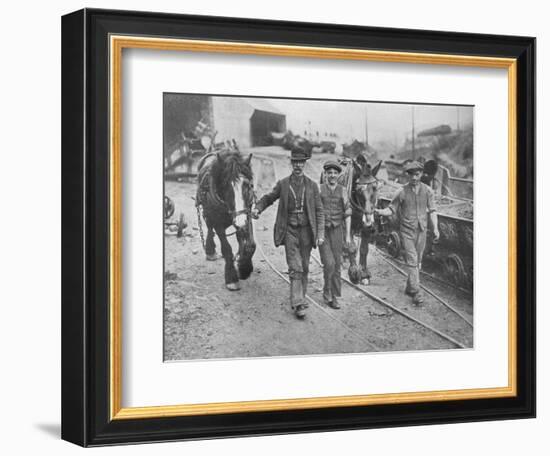 'After the settlement: Miners taking their ponies back to the pit', 1915-Unknown-Framed Photographic Print