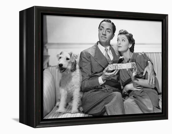 After the Thin Man by W.S. Van Dyke with Myrna Loy, William Powell, the dog Asta, 1936 (b/w photo)-null-Framed Stretched Canvas