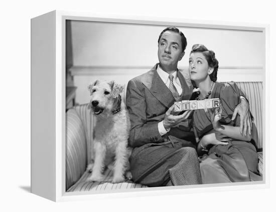 After the Thin Man by W.S. Van Dyke with Myrna Loy, William Powell, the dog Asta, 1936 (b/w photo)-null-Framed Stretched Canvas