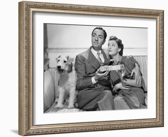 After the Thin Man by W.S. Van Dyke with Myrna Loy, William Powell, the dog Asta, 1936 (b/w photo)-null-Framed Photo