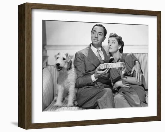 After the Thin Man by W.S. Van Dyke with Myrna Loy, William Powell, the dog Asta, 1936 (b/w photo)-null-Framed Photo