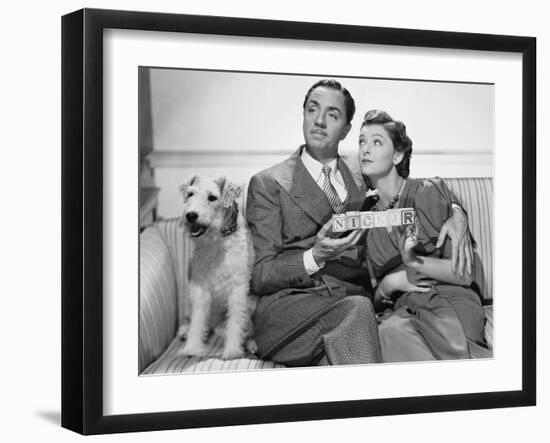 After the Thin Man by W.S. Van Dyke with Myrna Loy, William Powell, the dog Asta, 1936 (b/w photo)-null-Framed Photo