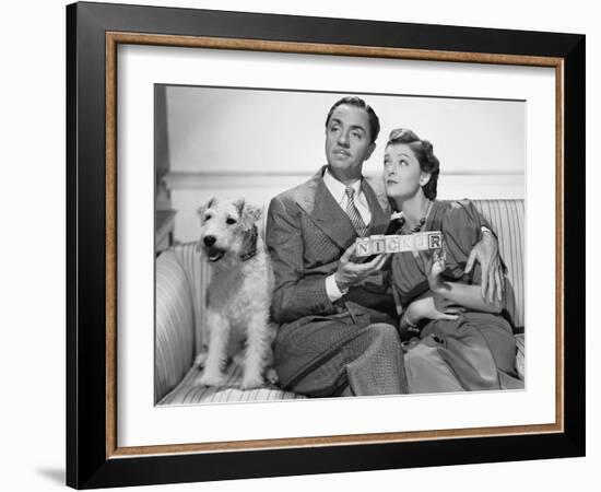 After the Thin Man by W.S. Van Dyke with Myrna Loy, William Powell, the dog Asta, 1936 (b/w photo)-null-Framed Photo