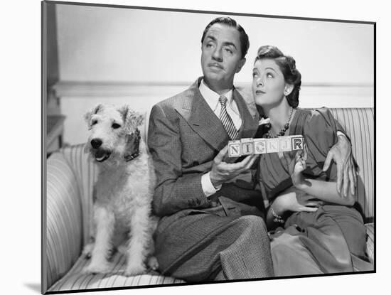 After the Thin Man by W.S. Van Dyke with Myrna Loy, William Powell, the dog Asta, 1936 (b/w photo)-null-Mounted Photo