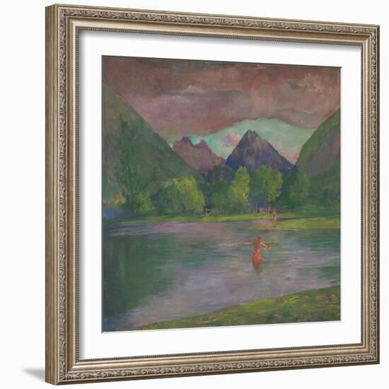 Afterglow, Tautira River, Tahiti, Fisherman Spearing a Fish, c.1895-John La Farge-Framed Giclee Print