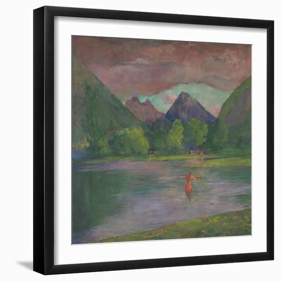 Afterglow, Tautira River, Tahiti, Fisherman Spearing a Fish, c.1895-John La Farge-Framed Giclee Print