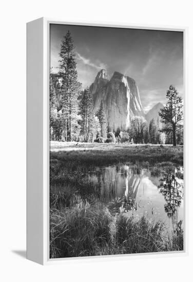 Afternoon at Cathedral Rocks, Reflections Yosemite Valley Black and White-Vincent James-Framed Premier Image Canvas