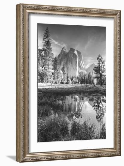 Afternoon at Cathedral Rocks, Reflections Yosemite Valley Black and White-Vincent James-Framed Photographic Print