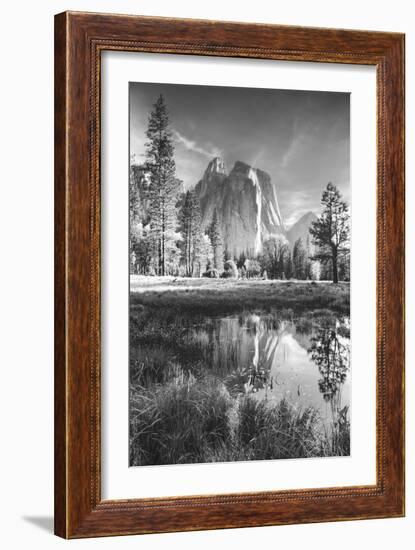 Afternoon at Cathedral Rocks, Reflections Yosemite Valley Black and White-Vincent James-Framed Photographic Print