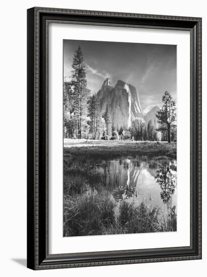 Afternoon at Cathedral Rocks, Reflections Yosemite Valley Black and White-Vincent James-Framed Photographic Print