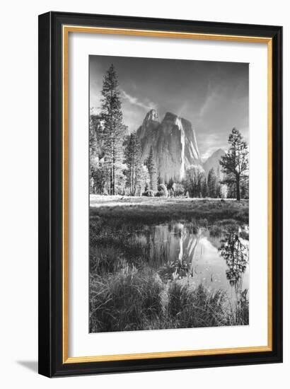 Afternoon at Cathedral Rocks, Reflections Yosemite Valley Black and White-Vincent James-Framed Photographic Print