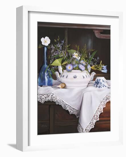 Afternoon Tea con Bottiglia Blu-Danka Weitzen-Framed Giclee Print