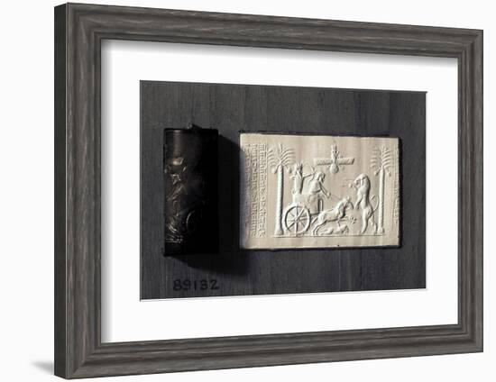 Agate cylinder seal and impression depicting the Persian King Darius, 521-485 BC-Werner Forman-Framed Photographic Print
