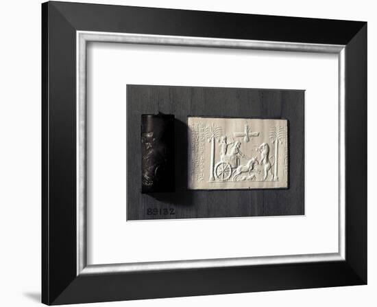 Agate cylinder seal and impression depicting the Persian King Darius, 521-485 BC-Werner Forman-Framed Photographic Print