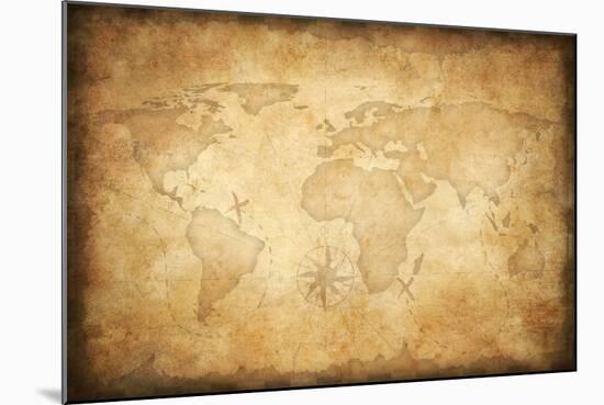 Aged Treasure Map Background-Andrey_Kuzmin-Mounted Art Print