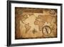 Aged Treasure Map, Ruler, Rope And Old Brass Compass Still Life-Andrey_Kuzmin-Framed Art Print