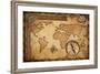 Aged Treasure Map, Ruler, Rope And Old Brass Compass Still Life-Andrey_Kuzmin-Framed Art Print