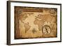 Aged Treasure Map, Ruler, Rope And Old Brass Compass Still Life-Andrey_Kuzmin-Framed Art Print