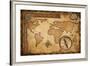 Aged Treasure Map, Ruler, Rope And Old Brass Compass Still Life-Andrey_Kuzmin-Framed Art Print