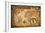 Aged Treasure Map, Ruler, Rope And Old Brass Compass Still Life-Andrey_Kuzmin-Framed Art Print