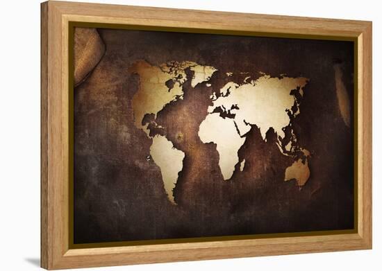 Aged World Map on a Dirty Piece of Fabric-null-Framed Stretched Canvas