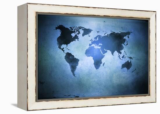 Aged World Map on Dirty Paper-null-Framed Stretched Canvas