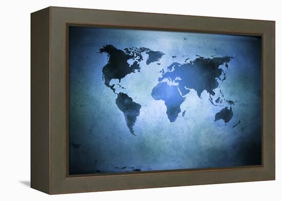 Aged World Map on Dirty Paper-null-Framed Stretched Canvas