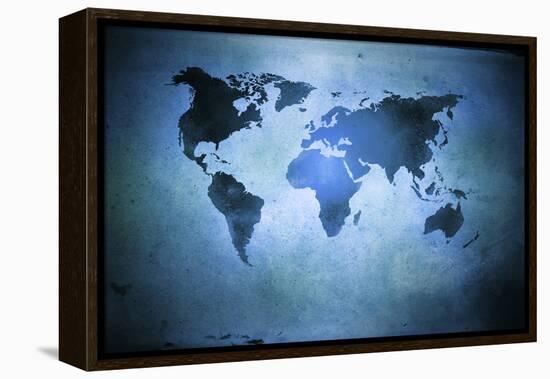 Aged World Map on Dirty Paper-null-Framed Stretched Canvas
