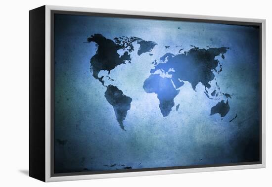 Aged World Map on Dirty Paper-null-Framed Stretched Canvas