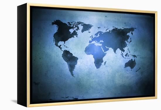 Aged World Map on Dirty Paper-null-Framed Stretched Canvas