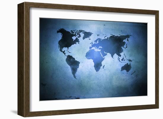 Aged World Map on Dirty Paper-null-Framed Premium Giclee Print