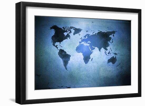 Aged World Map on Dirty Paper-null-Framed Premium Giclee Print