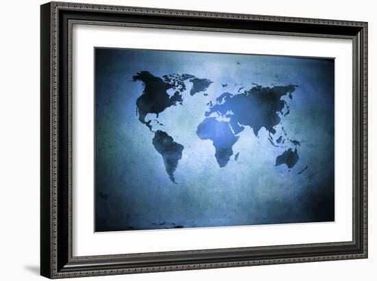 Aged World Map on Dirty Paper-null-Framed Premium Giclee Print