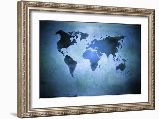 Aged World Map on Dirty Paper-null-Framed Art Print