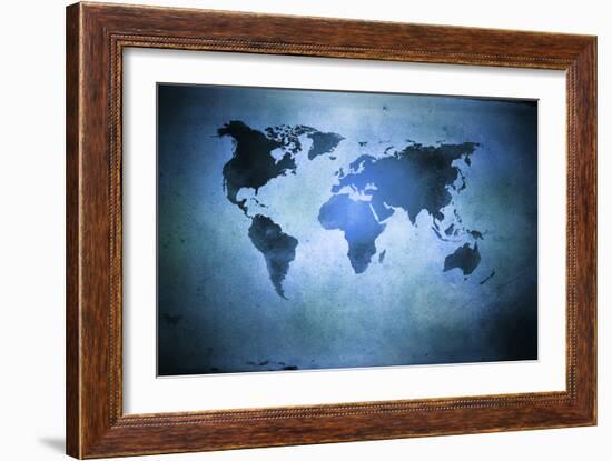 Aged World Map on Dirty Paper-null-Framed Art Print