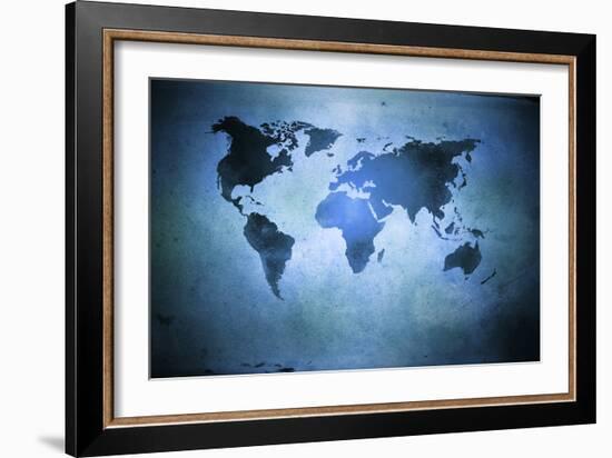 Aged World Map on Dirty Paper-null-Framed Art Print