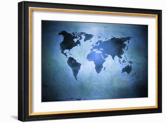 Aged World Map on Dirty Paper-null-Framed Art Print