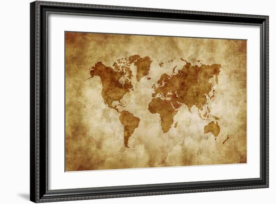 Aged World Map on Dirty Paper-null-Framed Art Print