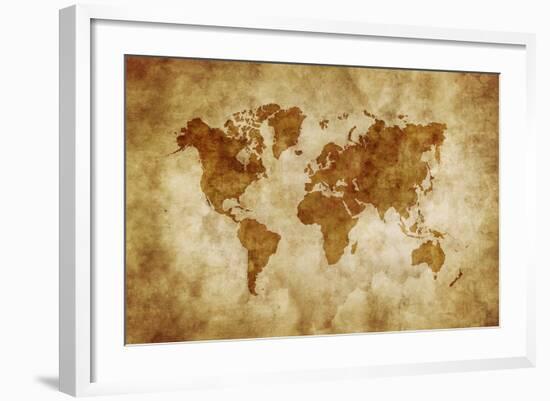 Aged World Map on Dirty Paper-null-Framed Art Print