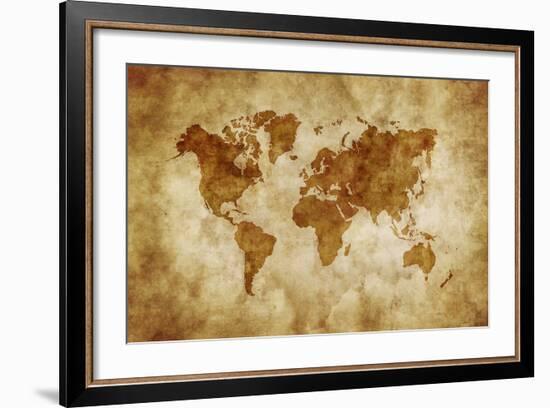 Aged World Map on Dirty Paper-null-Framed Art Print