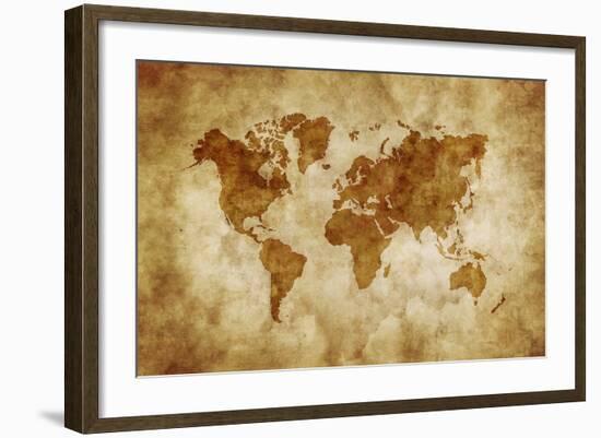 Aged World Map on Dirty Paper-null-Framed Art Print