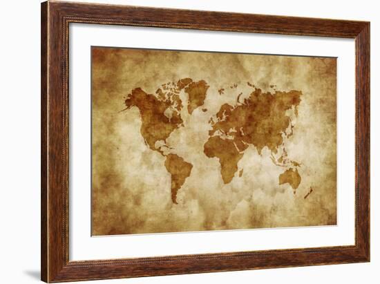 Aged World Map on Dirty Paper-null-Framed Art Print