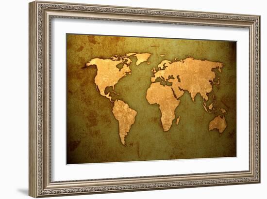 Aged World Map-Vintage Artwork-ilolab-Framed Art Print