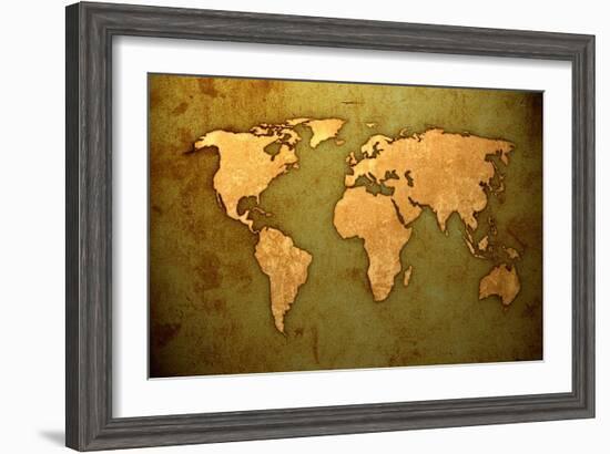 Aged World Map-Vintage Artwork-ilolab-Framed Art Print