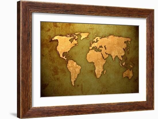 Aged World Map-Vintage Artwork-ilolab-Framed Art Print