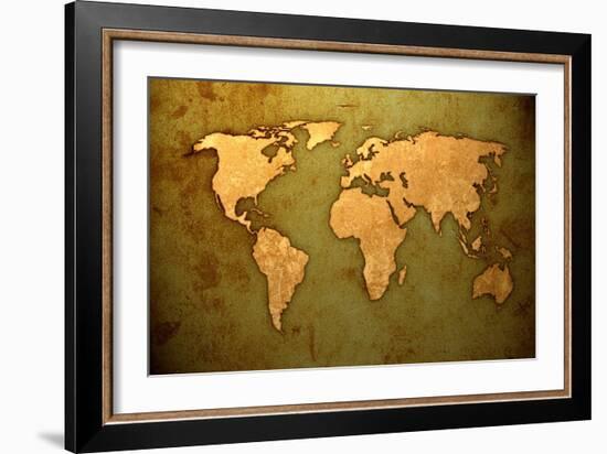 Aged World Map-Vintage Artwork-ilolab-Framed Art Print