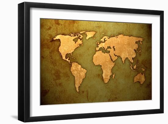 Aged World Map-Vintage Artwork-ilolab-Framed Art Print