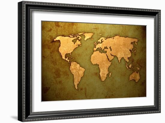 Aged World Map-Vintage Artwork-ilolab-Framed Art Print